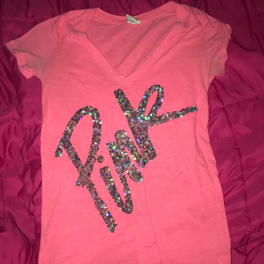 PINK vneck sequenced shirt
